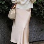 NWT Emprada Women's Long Satin Skirt Elastic Waist Champagne Silk A Photo 0