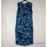 RACHEL Rachel Roy Sleeveless Printed Matte Jersey Dress in Teal Berry Bush, 2X Blue Photo 1