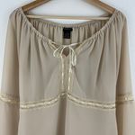 MILANO Vintage 90s Creme Beige Coquette Lace Wide Sleeve Semi Sheer Flowy Blouse Tan Size M Photo 1