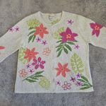 David Brooks Knit Button Up Floral Sweater Size Petite Med Vintage Maximalist Tan Photo 2