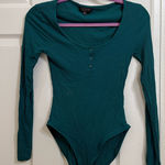 Topshop  Teal Green Ribbed Long Sleeve Bodysuit Photo 0