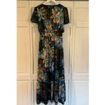 Nicole Miller Nicole Mille floral satin look smocked waist ruffle sleeve maxi dress small Photo 6