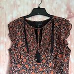 Greylin  Orange Fall Floral Black Tassel Tie Boho Blouse Photo 2