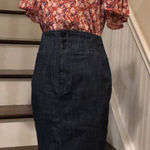 LONDON Women’s Denim Maxi Jean Long Skirt With Center Back Vent Pockets Sz 8 Blue Photo 0