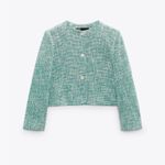 ZARA New Luxury Preppy Green Long Sleeves Round Neck Textured Crop Blazer Sz XL Photo 5