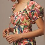 Farm Rio NWT Anthropologie Puff-Sleeve Sweetheart Linen Midi Dress in Yellow Photo 3