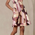 Banana Republic Kenza Fit & Flare Linen Mini Dress in Pink Geo Size 2 Petite Photo 0