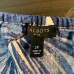 Talbots Plus Size 2X Linen Blue White Palm Leaf Print Blouse Top Resort Photo 2