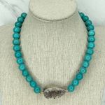 Faux Turquoise Bubble Beaded Druzy Stretch Necklace Photo 0