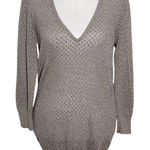 The Limited  Taupe Open Knit Sweater with Metallic Gold Accents Size Medium Photo 0