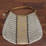 Jasper & Jeera Boho Fringe Beaded Cream Silver Striped Hobo Bag White Photo 1
