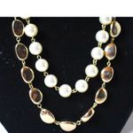 Vintage Chic Chunky Double Layered Gold Tone Metal Beads Faux Pearl 20" Necklace Photo 2