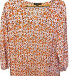 Mario Serrani  Women's Orange & Pink Cherry Blossom Floral‎ Blouse V-Neck, Medium Photo 0