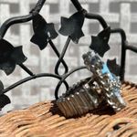 The Vintage Shop Vtg Blue Turquoise Faux Stone Silvertone Statement Ring with adjustable band EUC Photo 2