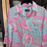 Ralph Lauren  nightgown pajama shirt paisley button down embroidered pocket dress Photo 3