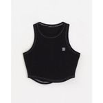 Pazzo Black Asymmetrical Waffle Knit Crop Top with Contrast Stitching Medium Black Photo 1