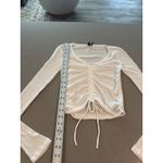 Out From Under White Ribbed Ruched Drawstring V Neck Long Sleeve Cropped Top Photo 2