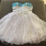 Women’s White Blue Beading Short Cocktail Prom Party Dress Corset Back Size 8 White Photo 10