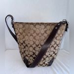 Coach Vintage Duffle Signature Jacquard Leather Canvas Brown Tan Hobo Bag Purse Photo 3