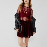 Free People Marlie Lace Mini Dress Velvet Sheer Garnet Bell Sleeve Small NEW Photo 1