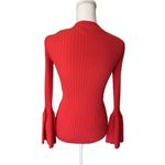 CAbi  Womens XS Red Ribbed Knit Bell Sleeve Cardigan Button Front Photo 3