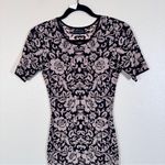Torn By Ronny Kobo Ronny Kobo Torn Tan Black Floral Knit Sweater Dress Womens XS Mini Short Sleeve Photo 6
