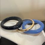 Piper  K | Bangle Set (3) ~ Gold & Marbled Navy and Sky Blue Photo 3