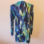 Chico's Open Front Long Cardigan Jacket Blue & Green Brushstroke Print Rayon Size Photo 1