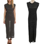 IRO Molly Dress Maxi Length T-Shirt Short Sleeve Linen Stripe Black Size Small Photo 1