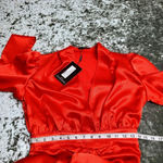 Pretty Little Thing  Red Satin Ruched Skirt Puff Sleeve Midi Dress Photo 4