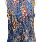 Urban Diction Women's M Floral Blue Button Down Sleeveless Shirt Colorful Boho‎ Size M Photo 0