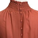 frame denim Frame High Neck Long Sleeves Ruffled Smocked Chiffon Blouse Spice Womens Size M Photo 6