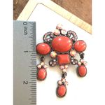 Vintage Rhinestone & Coral Cabochon Brooch Pin With Dangling Accents Pink Photo 5