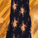Bishop and Young Navy Blue Floral Print Pleated Maxi Dress tank adjustable lined Photo 0