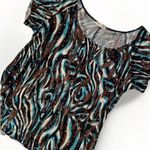 Brittany Black Women Top Size XL Glam Sparkle Blue Brown Holiday Mature Party Photo 0