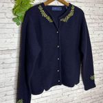Karen Scott Vintage Navy Blue Cottagecore Embroidered Cardigan Sweater Photo 2