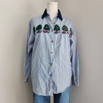 American Vintage Vintage Casey & Max Christmas Themed Button Down Shirt Long Sleeve Blue White M Photo 1