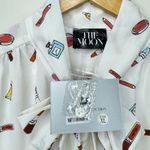 The Moon NEW Collection Makeup Print Tie Neck Blouse Top White Lightweight XL Photo 5