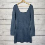 ZARA  Long Sleeve Mini‎ Dress Acrylic Blue Square Neck Ribbed Bodycon Size Medium Photo 5