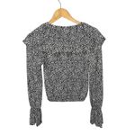 ZARA  Women's Long Bell Sleeve Blouse Ruffle Neck Size Small Spotted White Black Photo 1