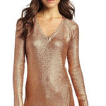 Ella Moss Elsa‎ Moss Beatrix Metallic Copper Penny V Neck Zipper Hem Tunic Sweater Medium Photo 0