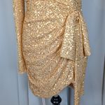 IEENA for Mac Duggal Gold Sequin One Shoulder Ruched Mini Dress Size 8 Photo 13