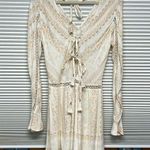 Rahi Cali NWT Peach Floral Print Boho Beach Front Tie Long Sleeve Mini Dress Size XS Photo 0