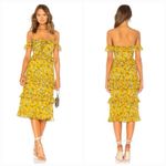 Tularosa Lily Midi Dress Tiered Ruffle Yellow Floral size XS Off Shoulder Garden Photo 8