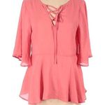 Coral Pink Lace Up Peplum Top Blouse Short Flutter Sleeve Flowy XS X Photo 0
