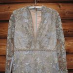 Mac Duggal NWT 11165 Blue Queen Anne Lace Long Sleeve V-Neck Trumpet Gown Dress Photo 6