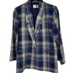 Vintage Christy Girl Petite Blazer Plaid Linen Blend Blue Beige Single Button 4 Size 4P Photo 0