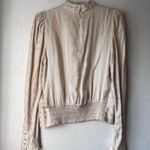 frame denim Frame Vanilla Off White Jacquard Stripe Keyhole Silk Long Sleeve Blouse L Photo 2