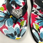 Brighton Black Red Blue Floral Flip Flops Sandals Classic Silver Heart Womens 6 Photo 4