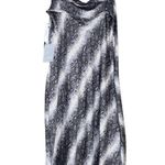 Bebe Womens M Printed Satin Bias Midi Dress in Gray/White NEW Photo 2